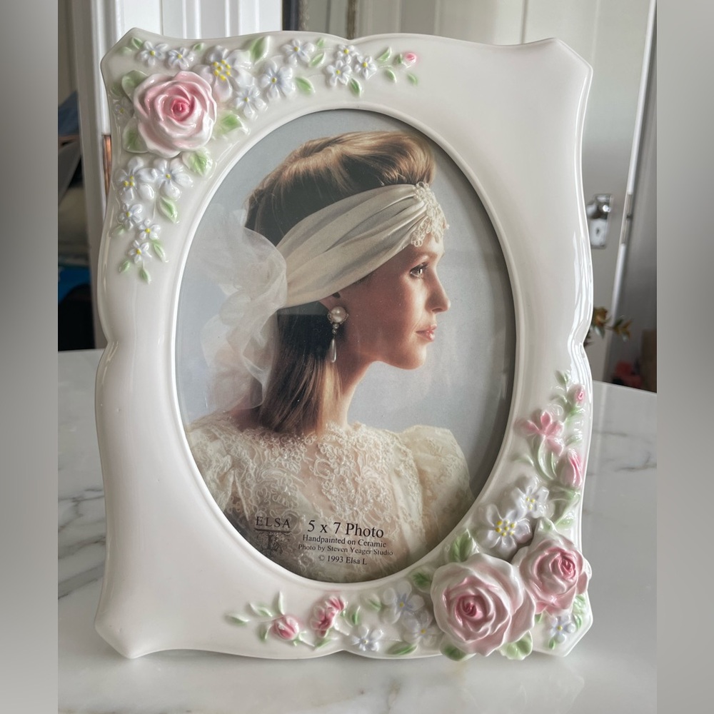 ELSA L. Handpainted Ceramic Vintage Picture Frame